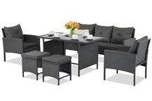 Ensemble Technorattan avec poufs Bari Garden Point anthracite