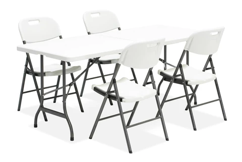 Inklapbare cateringtafelset 180 cm + 4 stoelen