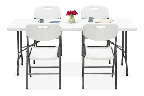 Inklapbare cateringtafelset 180 cm + 4 stoelen