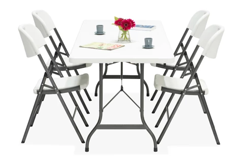 Inklapbare cateringtafelset 180 cm + 4 stoelen