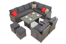 Ensemble en résine tressée Parma Comida 7 anthracite  avec pouf Garden Point