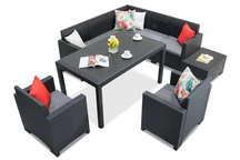 Ensemble en technorotin avec canapé d'angle Nebraska Comida 7 anthracite et fauteuils Bica