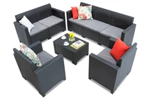 Ensemble en technorotin avec table Nebraska Coffee 7 anthracite Bica