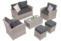 Garden Point technorattan tuinmeubelen Parma Coffee 4 grijs met poefs