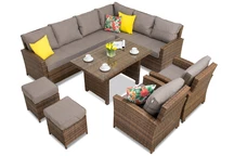 Grote technorattan set Parma Comida 7 met poefs bruin Garden Point