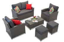 Parma Coffee 4 antraciet technorattan tuinmeubelen met Garden Point poefs