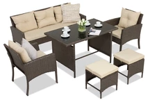 Salon en techno rotin marron avec poufs Bari Garden Point