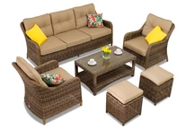 Toledo Coffee 5 technorattan set met poefs bruin Garden Point