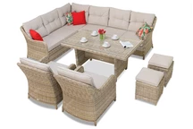 Toledo Comida 7 technorattan set met poefs beige Garden Point