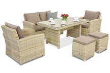 Bristol Apetito 4 technorattan tuinmeubelen + Garden Point poefs beige