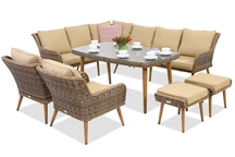 Meubles de jardin Bilbao Comida 7 + 2 poufs Garden Point marron