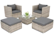 Meubles de jardin en résine tressée Roma Terrace + 2 poufs Garden Point gris