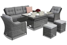 Meubles de jardin en résine tressée Toledo Apetito 5 Lift avec 2 poufs  Garden Point anthracite