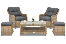 Meubles de jardin en résine tressée Toledo Terrace avec 2 poufs Garden Point cappuccino