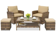 Monaco Terras tuinmeubelen + 2 Garden Point poefs bruin