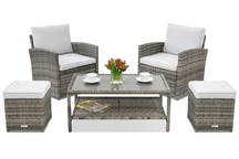 Monaco Terras tuinmeubelen + 2 Garden Point poefs grijs