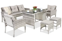 Salon en techno rotin avec poufs Bari Garden Point gris clair