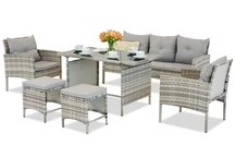 Salon en techno rotin avec poufs Bari Garden Point gris clair
