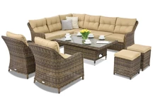 Toledo Apetito 7 Lift technorattan tuinmeubelen + 2 Garden Point poefs bruin