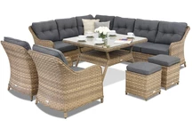 Toledo Comida 7 Angular technorattan tuinmeubelen + 2 Garden Point gemêleerde poefjes