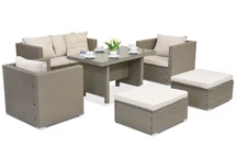 Meubles de jardin en résine tressée Roma Apetito 4 + 2 poufs Garden Point gris clair