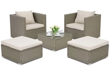 Meubles de jardin en résine tressée Roma Terrace + 2 poufs Garden Point gris clair