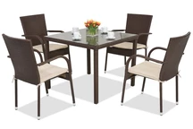 Milan 4 technorattan tuinmeubelen met Garden Point vierkante tafel bruin