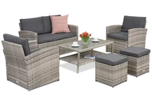 Monaco Coffee tuinmeubelen 4 + 2 Garden Point poefs lichtgrijs