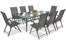 Salle à manger métallique Modena/Rosario anthracite 8 places avec grande table 200 cm Garden Point