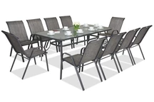 Salle à manger métallique Modena gris 10 places avec grande table Garden Point