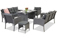 Salon de jardin en techno rotin avec poufs Bari Apetito 8 Garden Point anthracite