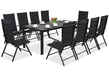 Aluminium tuinmeubelen polywood met grote tafel Verona voor 10 personen Garden Point zwart
