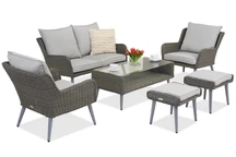 Garden Point tuinmeubelen Bilbao Coffee 4 + 2 poefs grijs