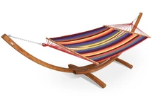 Hamac avec support en bois Kiwi Garden Point rayures colorées