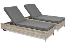 Lot de deux chaises longues en techno rotin gris clair