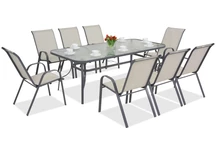Metalen tuinmeubel Modena voor 8 personen met grote tafel Garden Point lichtgrijs