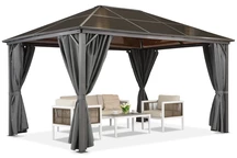 Paviljoen Milos 3x4m met gordijnen Garden Point grijs