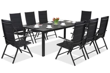 Salon de jardin en aluminium Polywood avec une grande table Verona pour 8 personnes Garden Point noir