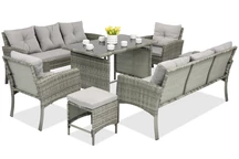 Salon de jardin en techno rotin avec poufs Bari Apetito 8 Garden Point gris