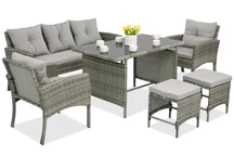 Salon de jardin en techno rotin avec poufs Bari Garden Point gris