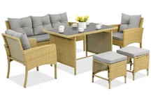 Salon en techno rotin avec poufs Bari Garden Point beige