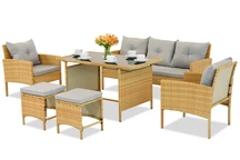 Salon en techno rotin avec poufs Bari Garden Point beige
