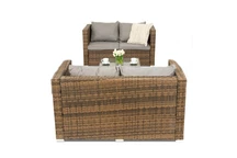 Meuble en rotin Roma Coffee avec une petite table pour 4 Garden Point marron