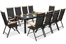 Salon de jardin en aluminium polywood Verona avec une grande table en bois pour 10 personnes Garden Point noir