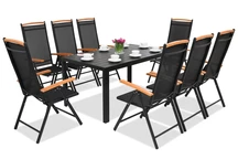 Salon de jardin en aluminium polywood Verona avec une grande table en bois pour 8 personnes Garden Point noir