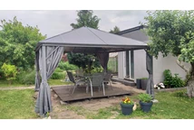 Gazebo de jardin Milos 4x4m avec rideaux Garden Point gris
