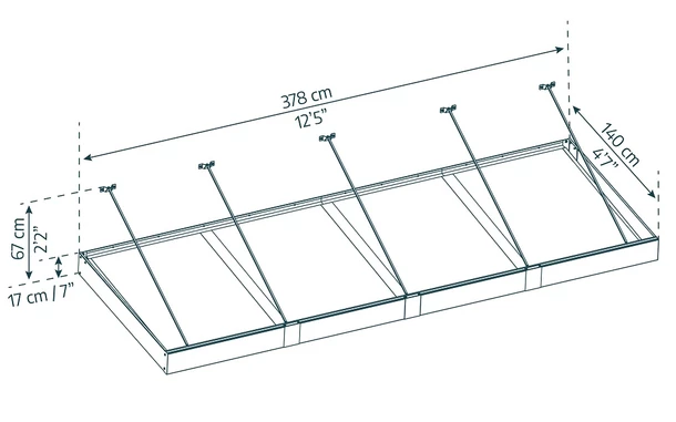 Wymiary produktu Auvent de porte en aluminium Sophia XL 1,4 x 3,8 m Palram - Canopia anthracite - 378x140x67