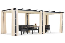 Pergola de terrasse Barbados 3x6 m avec rideaux Garden Point beige
