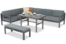 Porto Comida 5 fauteuils d'angle avec banc anthracite Garden Point