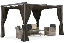 Bruine La Palma terraspergola van 4x4m met Garden Point gordijnen